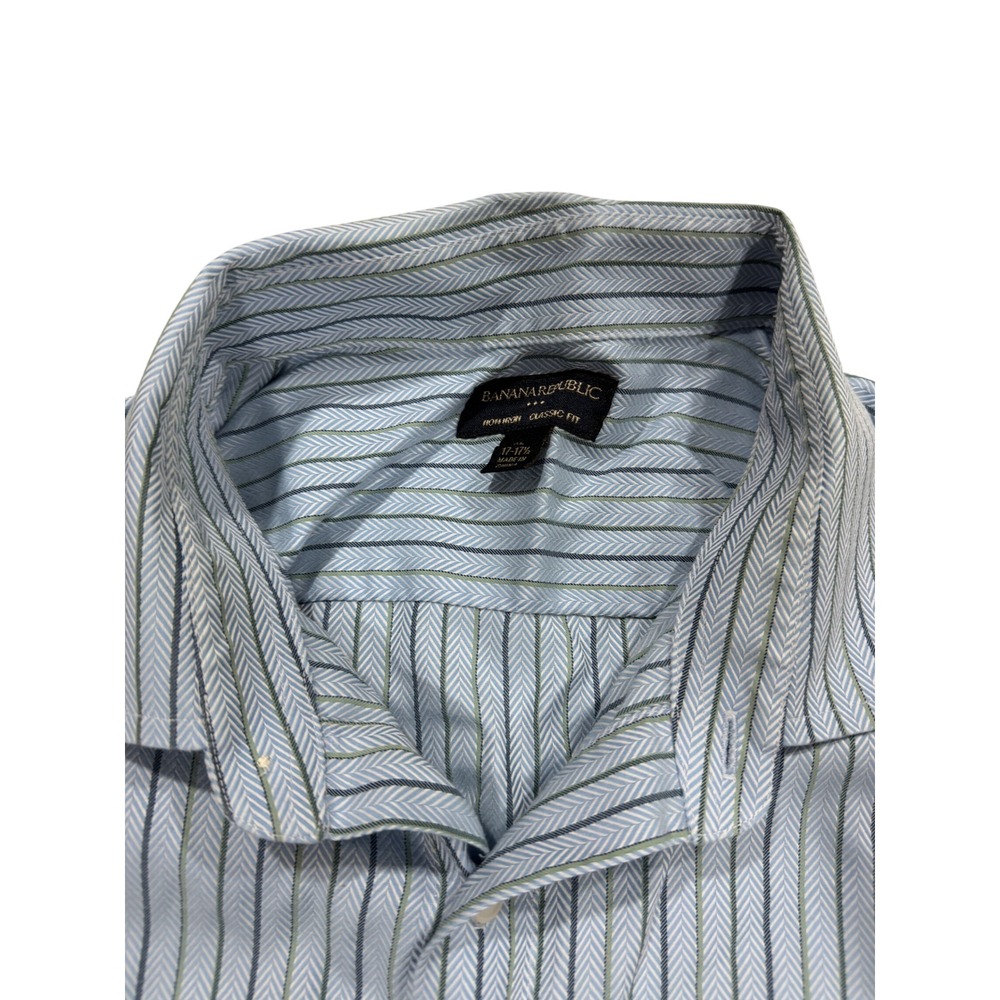 Banana Republic‎ Non-Iron Classic Fit Mens XL 17-17.5 Blue  Striped Shirt - Picture 2 of 8